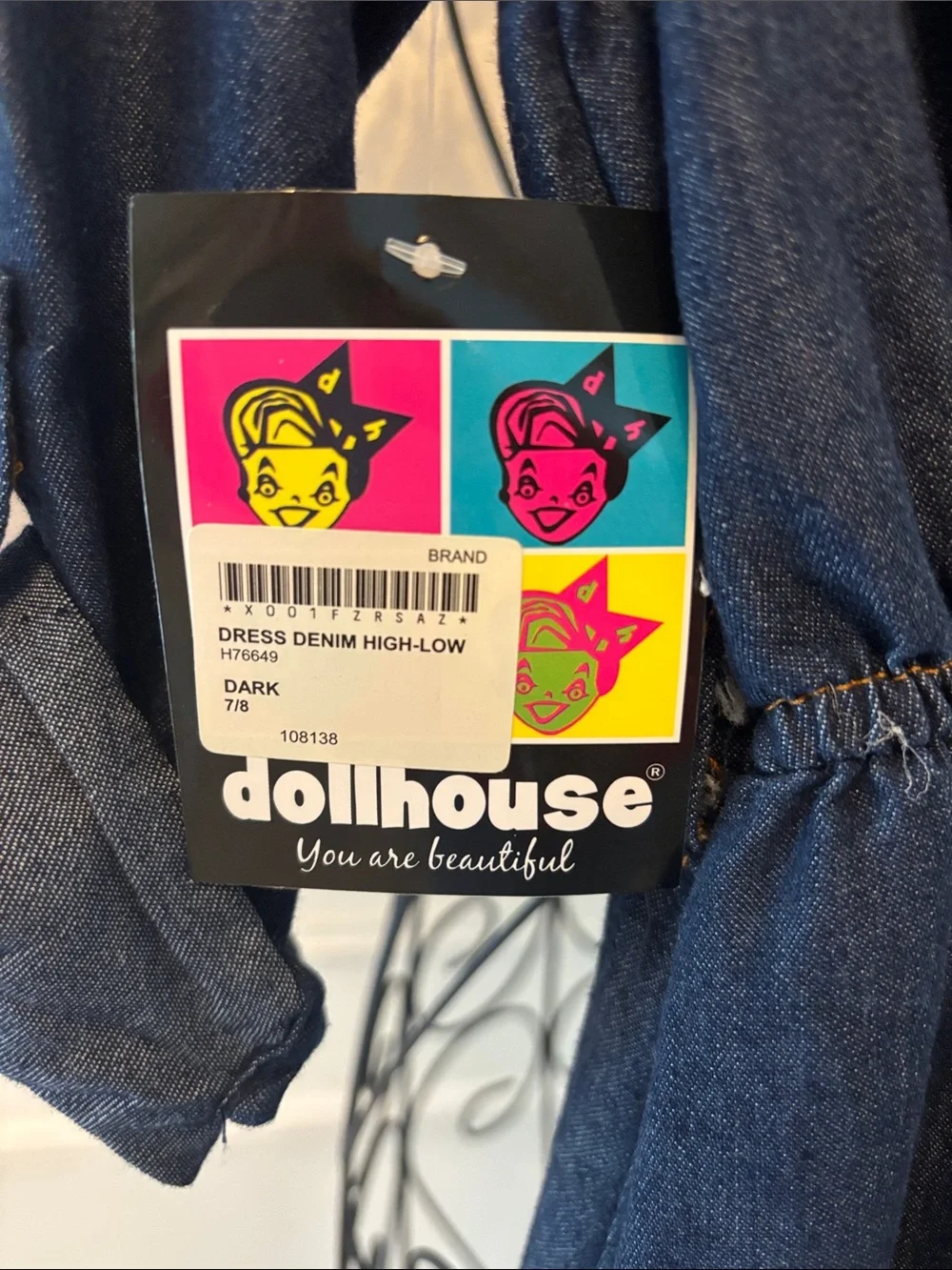 Dollhouse Dark Blue Denim Shirt Dress with Ruffle Hem